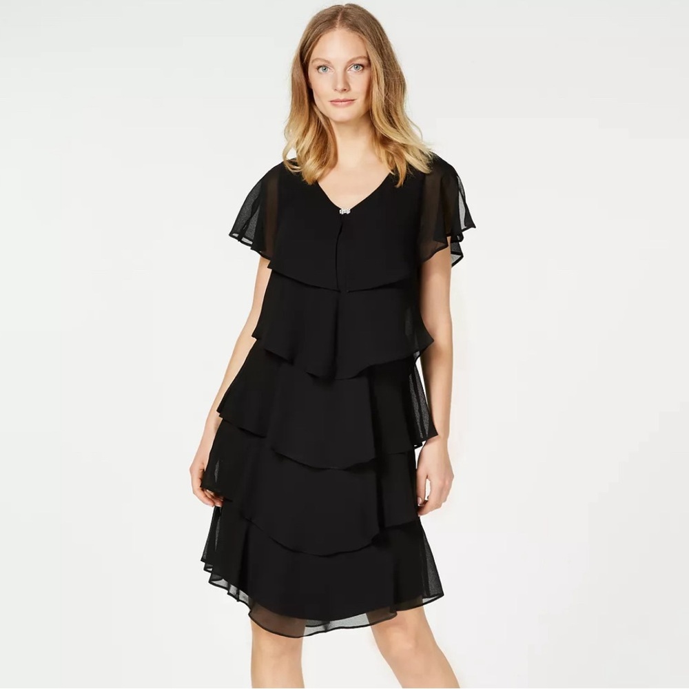 Dress Tiered Rhinestone Capelet Black Petra